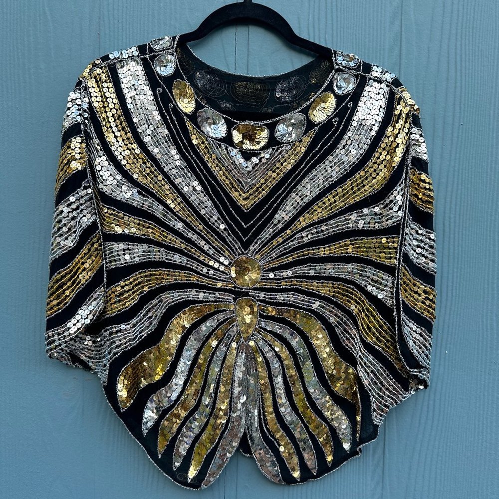 Vintage Gold and Silver Sequin Butterfly Blouse